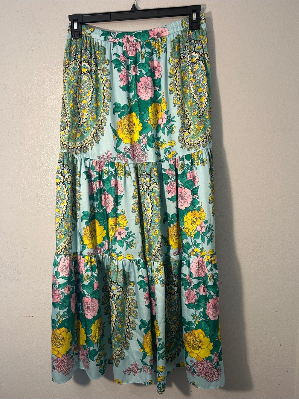 Kobi Halperin Floral Paisley Tiered Maxi Skirt Aqua Boho - Picture 2 of 15